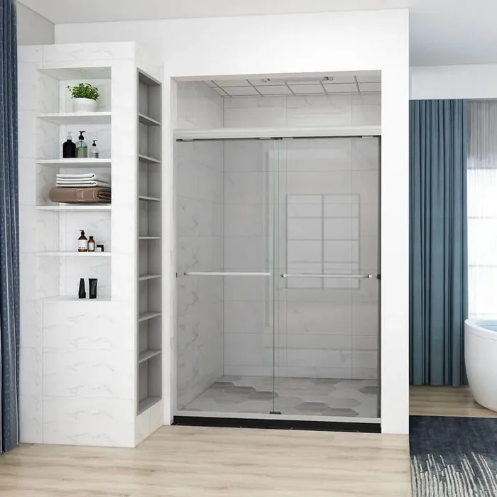 60 in. W x 76 in. H Single Sliding Frameless Shower Door/Enclosure in Sliver with Clear Glass