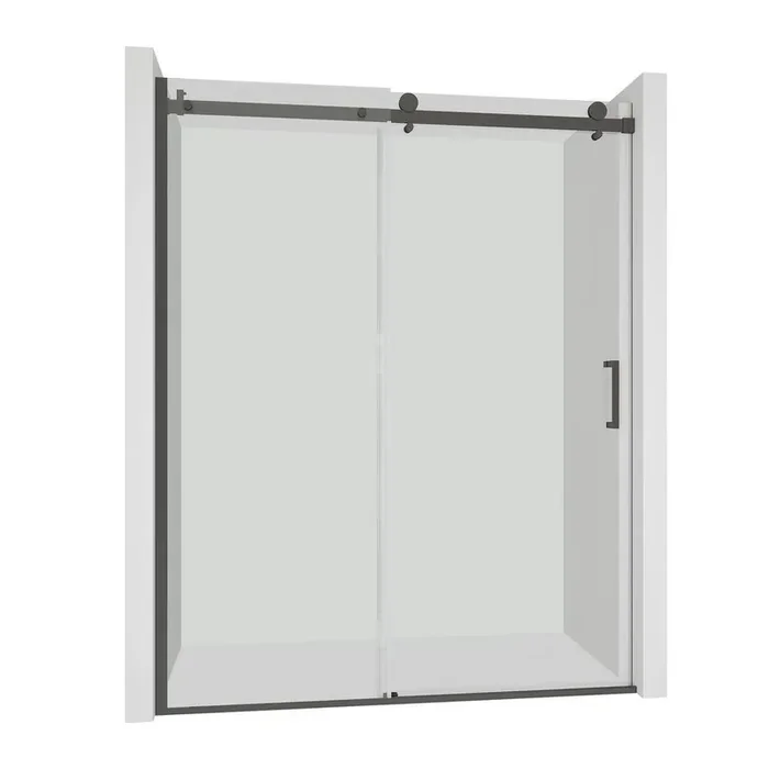 60 in. W x 76 in. H Single Sliding Frameless Shower Door in Matte Black with 3/8 in. (10 mm) Clear Glass