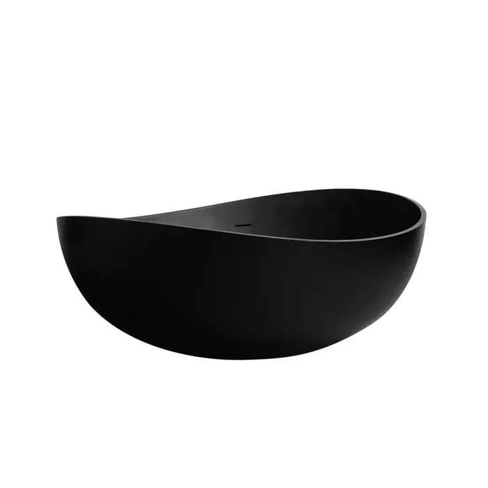 63 in. x 37.4 in. Shaped Solid Surface Freestanding Soaking Bathtub with Center Drain in Black