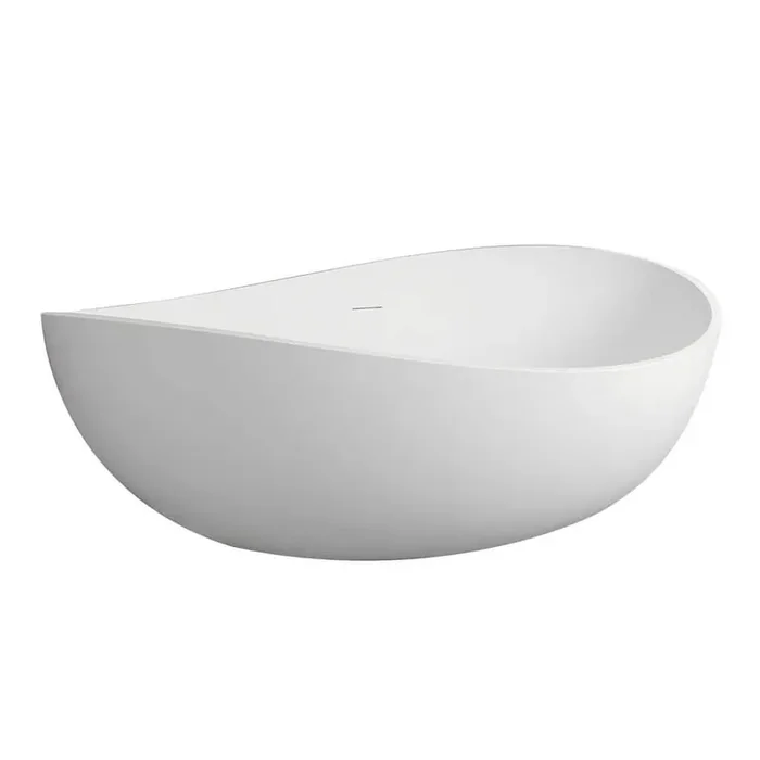 63 in. x 37.4 in. Shaped Solid Surface Freestanding Soaking Bathtub with Center Drain in Matter White