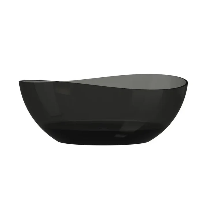 63 in. x 37.4 in. Stone Resin Solid Surface Flatbottom Oval Shape Soaking Bathtub with Center Drain in Transparent Gray