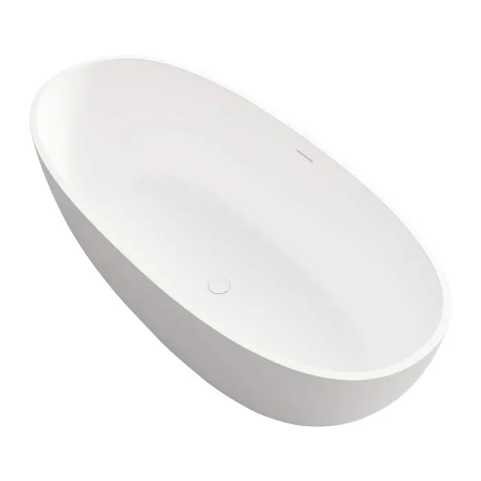 65 in. Solid Surface Stone Resin Flatbottom Freestanding Soaking Non-Whirlpool Bathtub in White