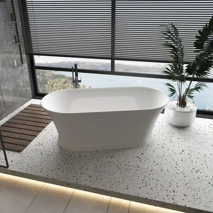 66.73 in. x 30.5 in. Pure Acrylic Soaking Bathtub with Center Drain in Glossy White, Pop-up Drain
