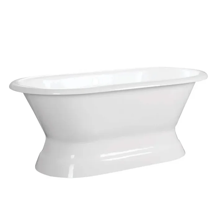 66 in. Cast Iron Double Slipper Pedestal Flatbottom Bathtub in White