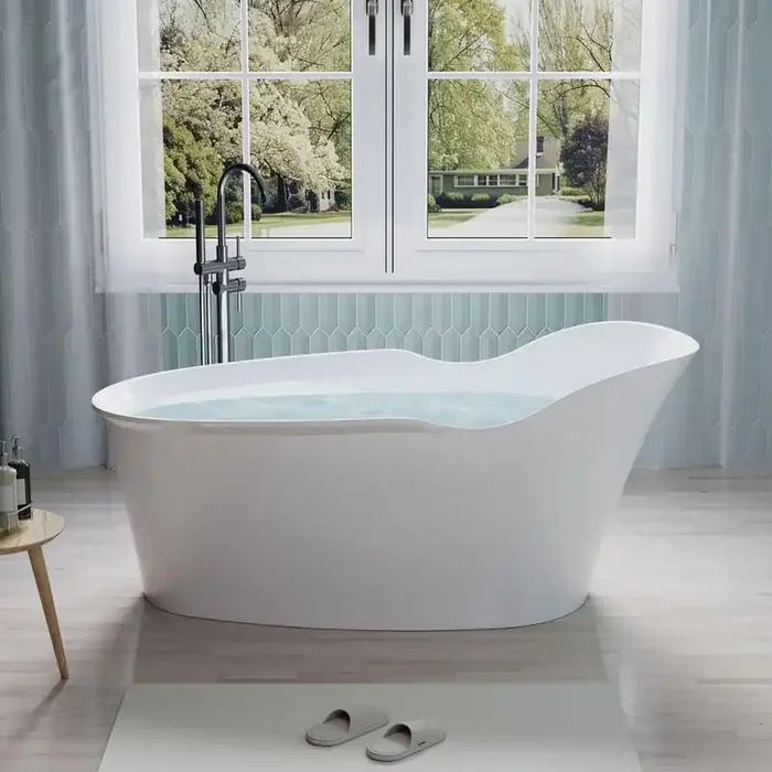 66 in. x 33 11/16 in. Flatbottom Freestanding Soaking Bathtub with White Pop-Up Drain,Overflow in Glossy White