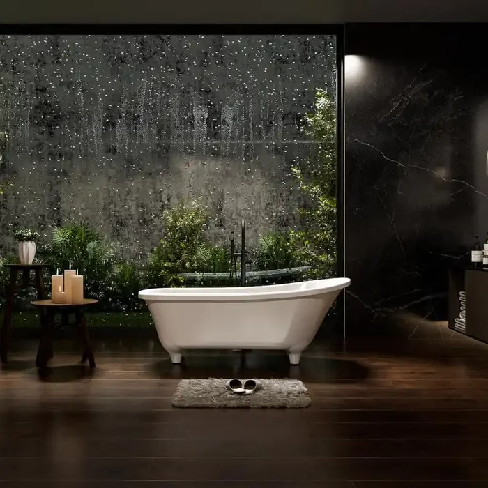 67.72 in. x 28.35 in. Clawfoot Solid Surface Stone Resin Freestanding Double Slipper Soaking Bathtub in Matte White