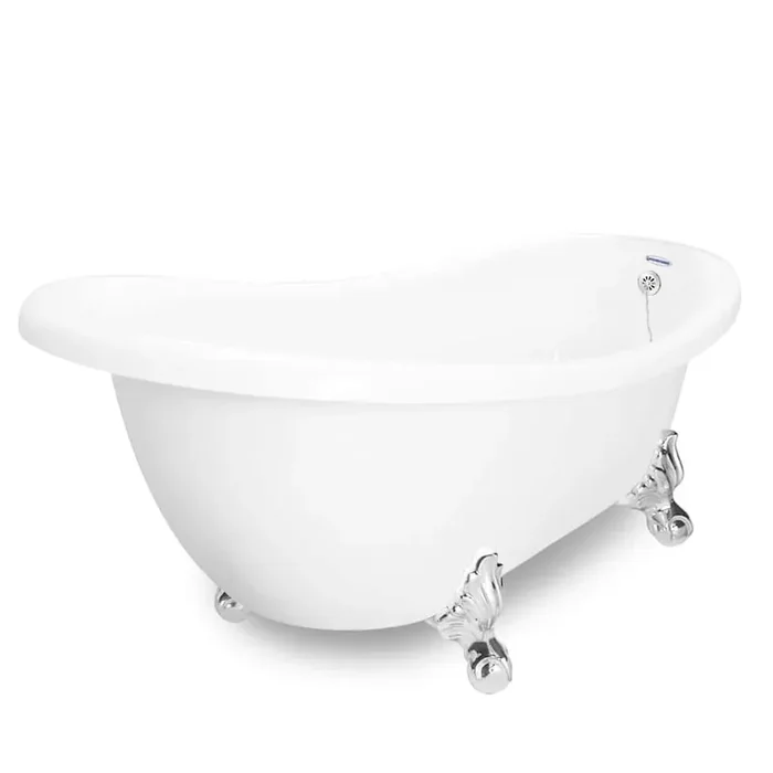 67 in. AcraStone Acrylic Slipper Clawfoot Non-Whirlpool Bathtub in White with Large Ball and Claw Feet in Chrome