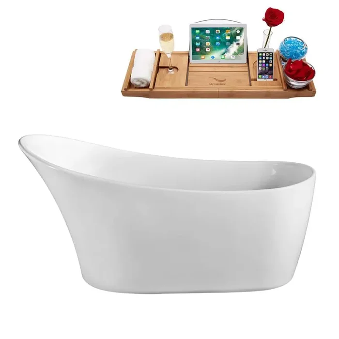 67 in. Acrylic Flat Bottom Non-Whirlpool Bathtub in Glossy White with Matte Black Drain