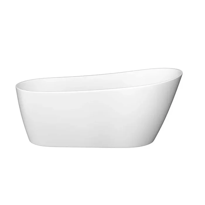 67 in. Acrylic Freestanding Flatbottom Single Slipper Soaking Bathtub in Glossy White with Brass Drain
