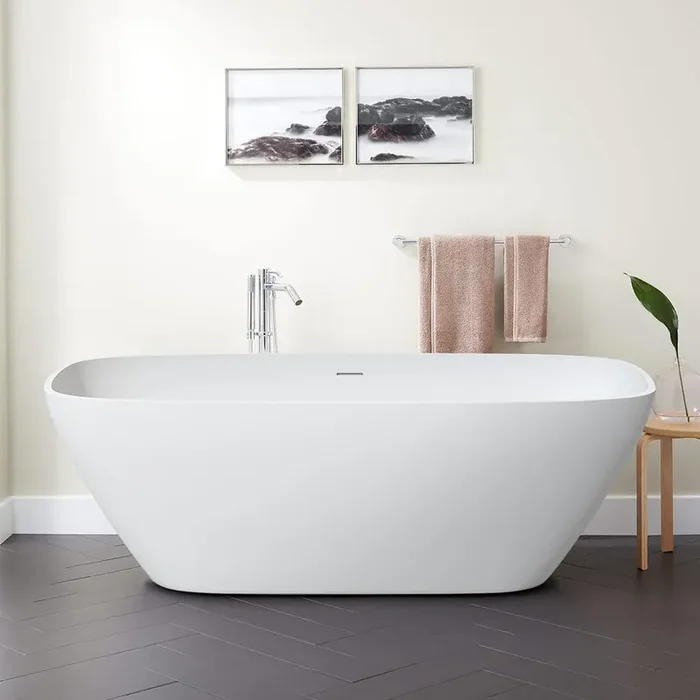 67 in. Stone Resin Solid Surface Flatbottom Freestanding Bathtub in White