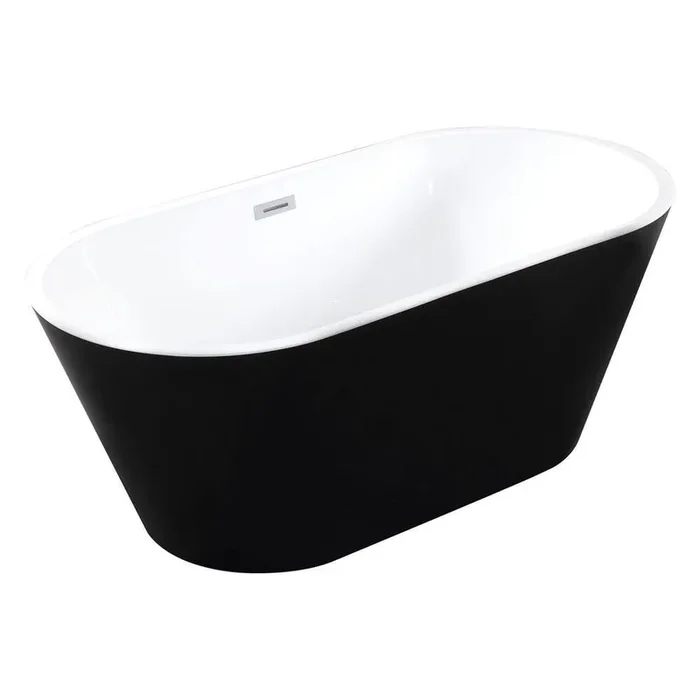 67 in. x 24 in. Oval Acrylic Freestanding Soaking Bathtub with Center Drain in Black White