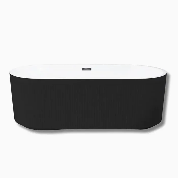 67 in. x 31 in. Oval Acylic Freestanding Soaking Bathtub with Center Drain in Black.