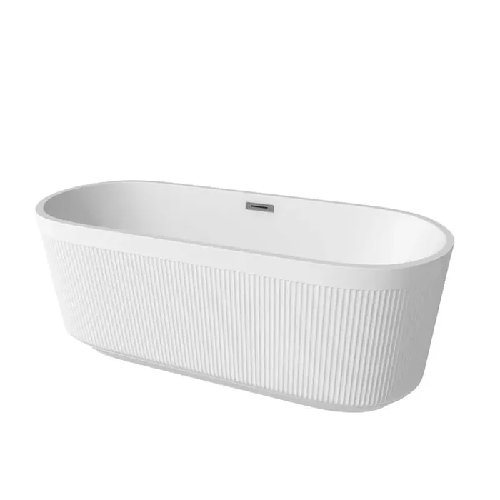 67 in. x 31 in. Oval Acylic Freestanding Soaking Bathtub with Center Drain in Gloss White