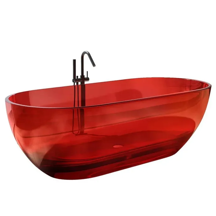69 in. x 29.5 in. Stone Resin Soaking Bathtub with Center Drain in Transparent Red