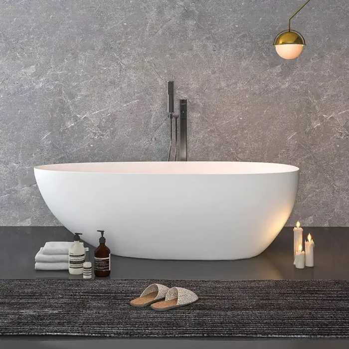 70.86 in. Stone Resin Flatbottom Solid Surface Freestanding Not Whirlpool Soaking Bathtub in White with Drain