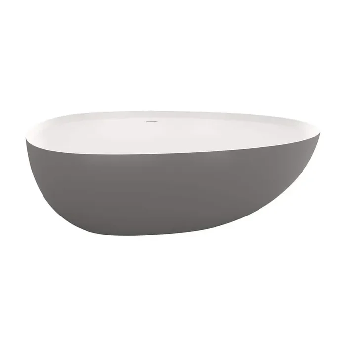 71 in. x 35.4 in. Stone Resin Soaking Bathtub with Center Drain in Inside White Outside Dark Gray