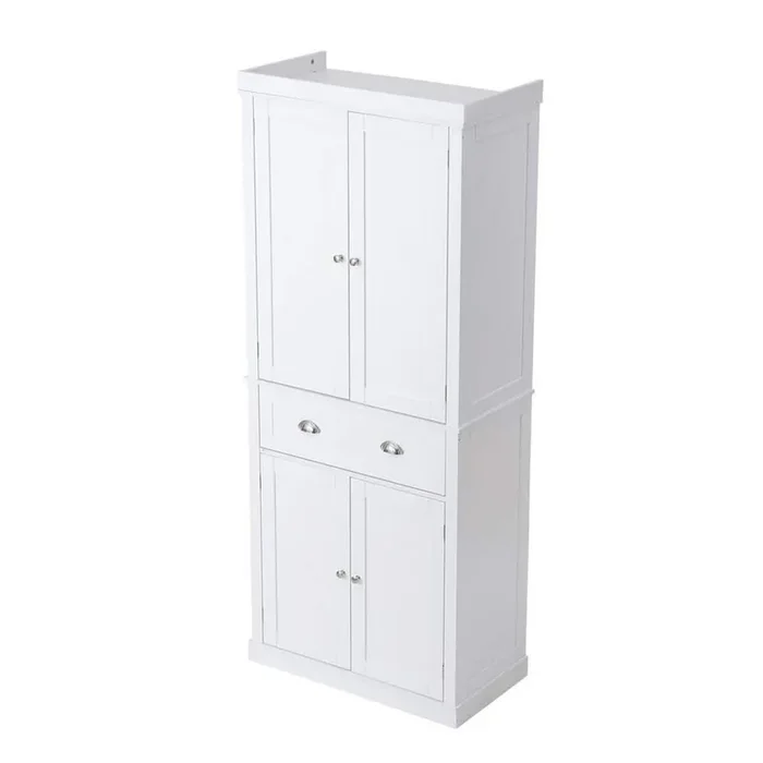 72 in. Kitchen Pantry Storage Cabinet, Freestanding Utility Cabinets with Doors, Drawer and 3-Adjustable Shelves White