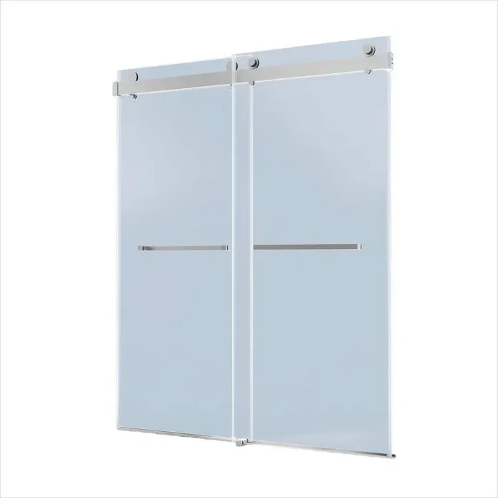 72 in. W x 76 in. H Double Sliding Frameless Shower Door in Brushed Nickel with Soft-closing and 3/8 in. Thick Glass