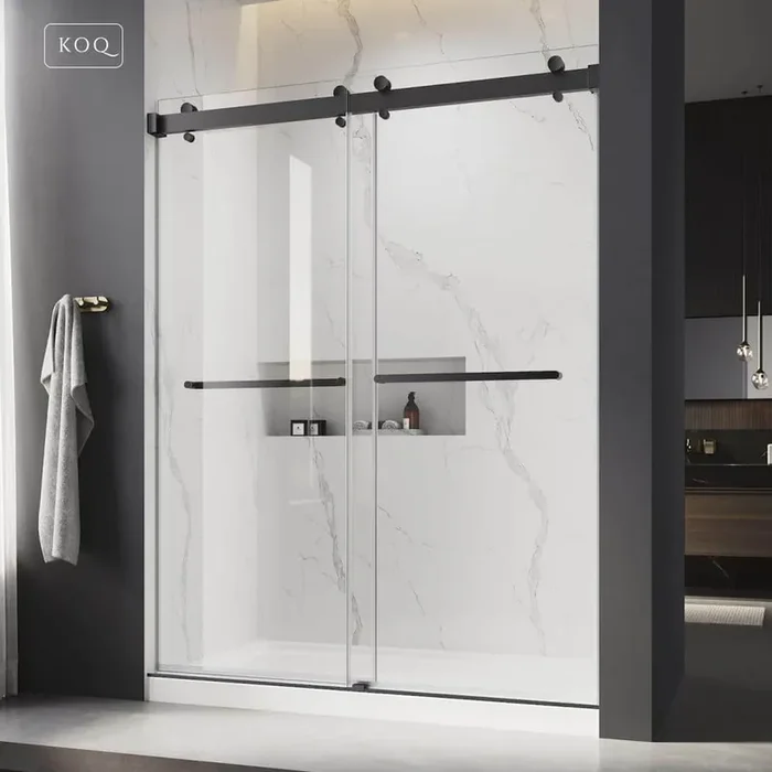 72 in. W x 76 in. H Double Sliding Frameless Shower Door in Matte Black with 3/8 in. (10mm) Tempered Clear Glass