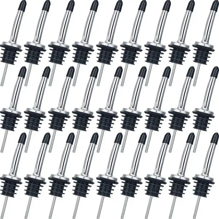 72-Piece Stainless Steel Bottle Pourers with Rubber Dust Caps, Tapered Liquor Pourers for Oil, Beer, Drink, Black