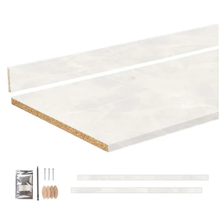 8 ft. Cream Laminate Countertop Kit with Right Miter and Full-Thickness Square Edge in Matte Aurora Stone