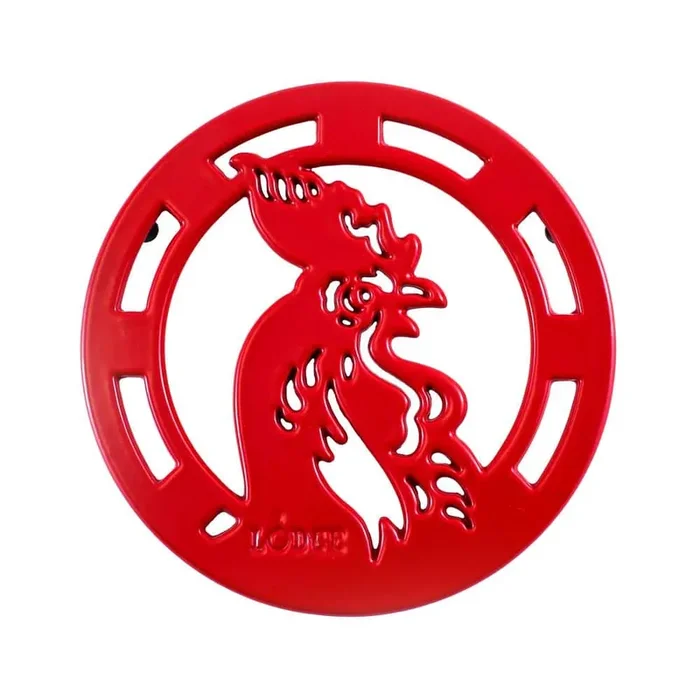 8 in. Red Enameled Cast Iron Rooster Trivet
