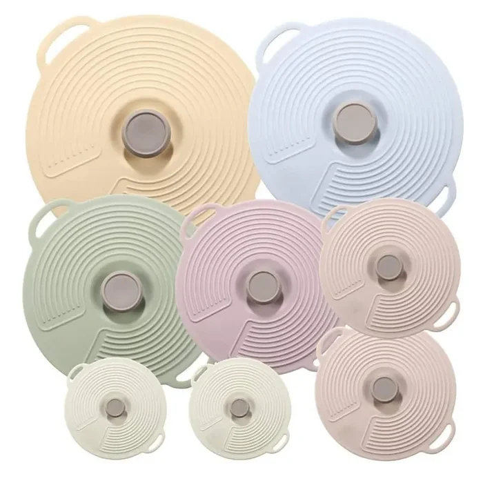 8-Pack Silicone Lids with 6 Sizes, Reusable Heat Resistant Lids, Microwave Splatter Cover for Cups, Bowls and Plates