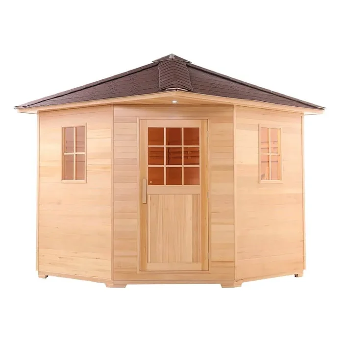 8-Person Outdoor Canadian Hemlock Wet/Dry Sauna with Asphalt Roof and 8 kW UL Certified Heater