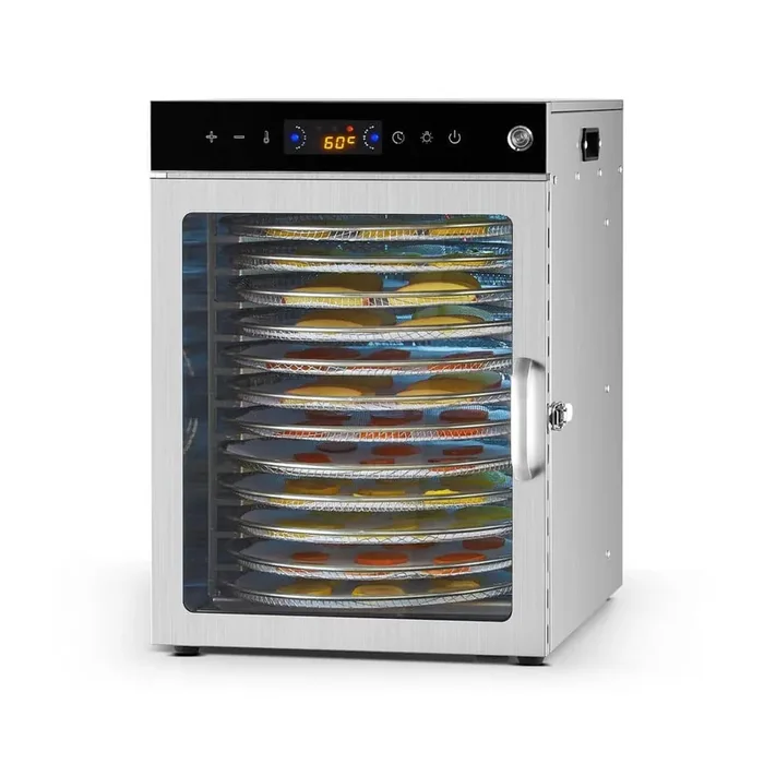 800W Rotary Food Dehydrator, 12 Stainless Steel Trays, Adjustable Temperature & 24-Hour Timer, Electric Dryer for Meat