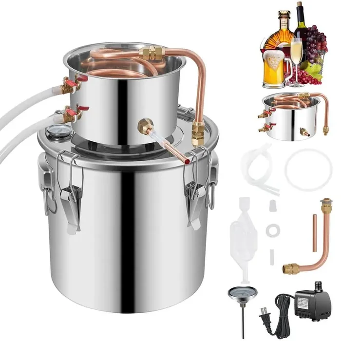 Alcohol Distiller 3 Gal. Stainless Steel Whiskey Making Kit with Circulating Pump & Build-In Thermometer for DIY Alcohol