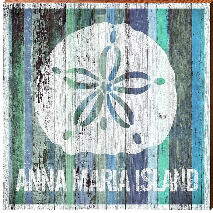 Anna Maria Island Blue Colorful Sand Dollar | Wall Art Print on Real Wood