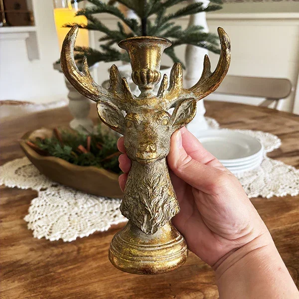 Antique Finish Reindeer Taper Candle Holder – Decor Steals
