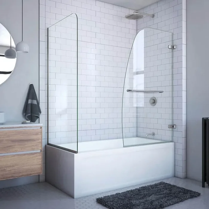 Aqua Uno 60 in. x 58 in. Semi-Frameless Hinged Tub Door in Brushed Nickel