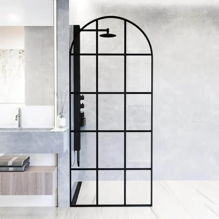 Arden 34 in. W x 78 in. H Framed Fixed Shower Screen Door in Matte Black with 3/8 in. (10mm) Clear Glass