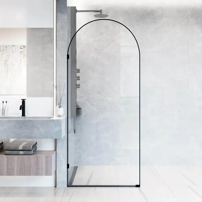 Arden 34 in. W x 78 in. H Framed Fixed Shower Screen in Matte Black with 3/8 in. (10mm) Clear Glass