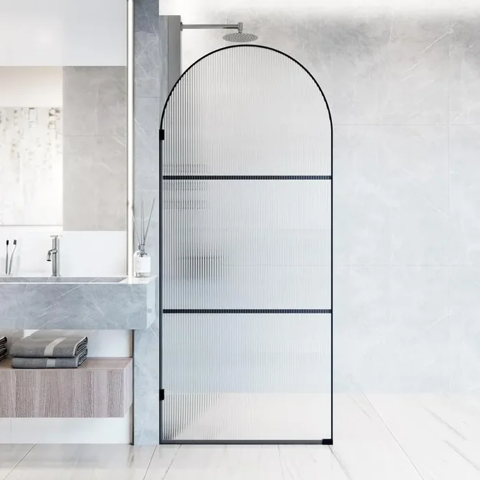 Arden 34 in. W x 78 in. H Framed Fixed Shower Screen in Matte Black with 3/8 in. (10mm) Fluted Glass