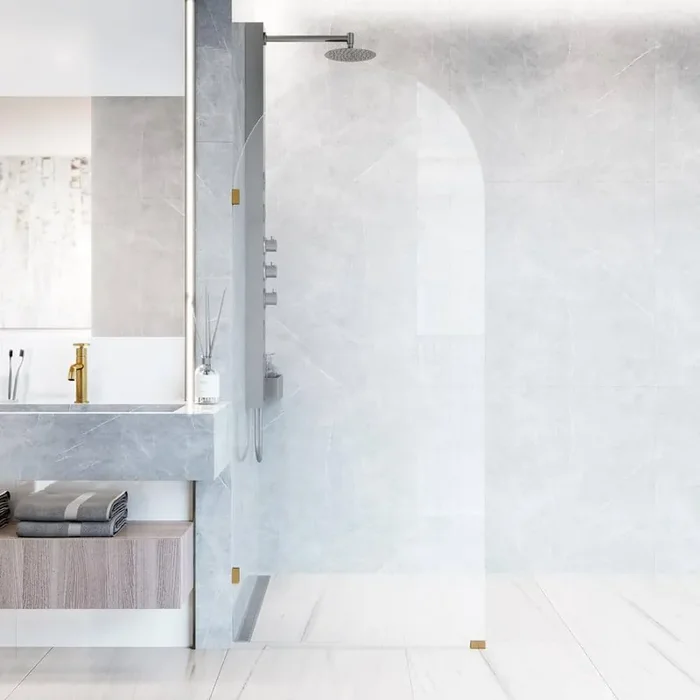 Arden 34 in. W x 78 in. H Frameless Fixed Shower Screen in Matte Brushed Gold with 3/8 in. (10mm) Clear Glass