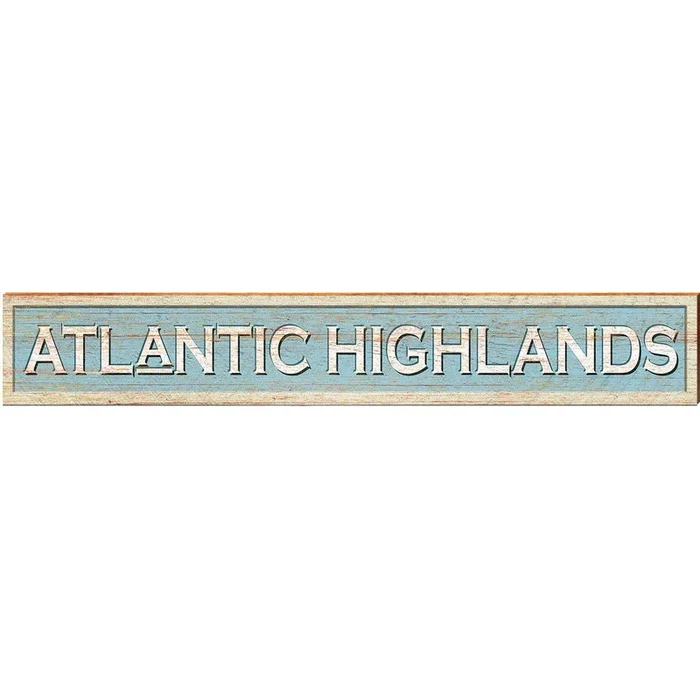 Atlantic Highlands Coastal Blue Sign | Wall Art Print on Real Wood