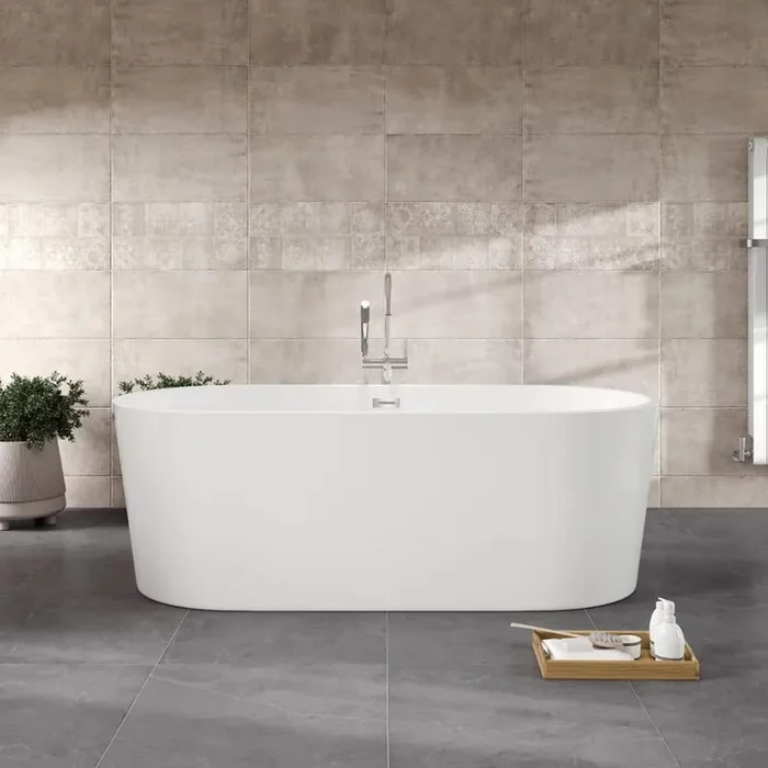 Aura 67 in. x 29.5 in. Acrylic Soaking Freestanding Bathtub with Center Drain in White