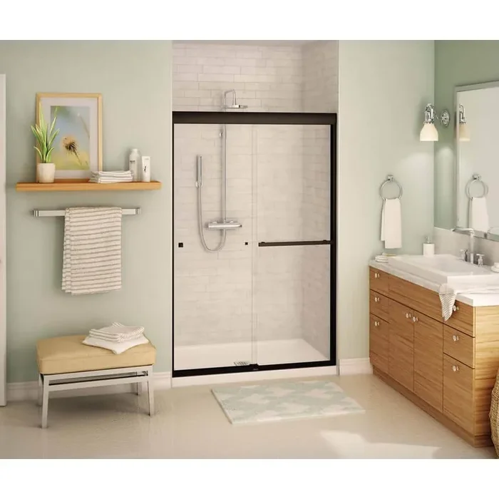 Aura SC 47 in. x 71 in. Semi-Frameless Sliding Shower Door in Dark Bronze