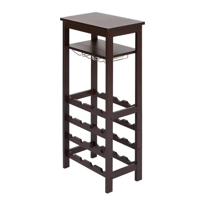 Bamboo Wine Rack 4-Tire 16-Bottle Free Standing Holder Storage Wine Rack in Brown
