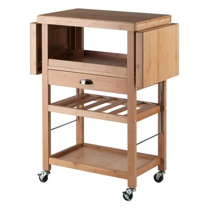 Barton Natural Kitchen Cart with Drop Leaf