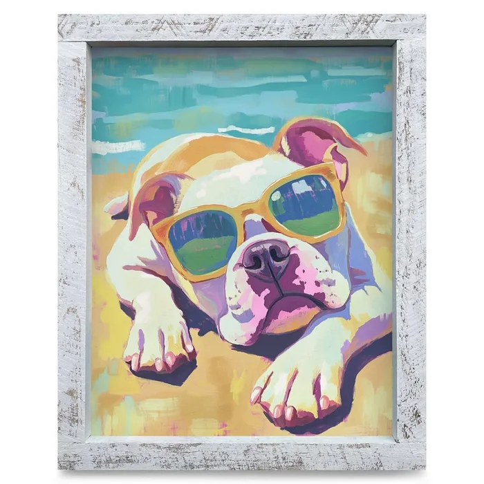 Beach Pit Bull | Real Wood Framed Wall Art Print