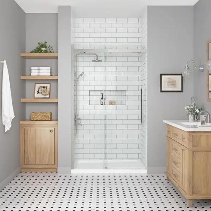 Bel Soft Close 46 3/16 in. – 48 in. W x 78 3/4 in. H Alcove Sliding Frameless Shower Door in Satin Nickel