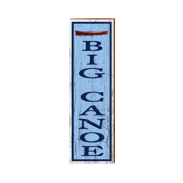 Big Canoe Red Canoe Blue Sign | Wall Art Print on Real Wood