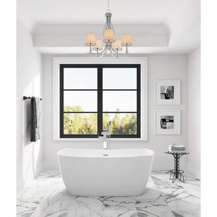 Birkett 56 in. Freestanding Flatbottom Soaking Bathtub with Center Drain in White