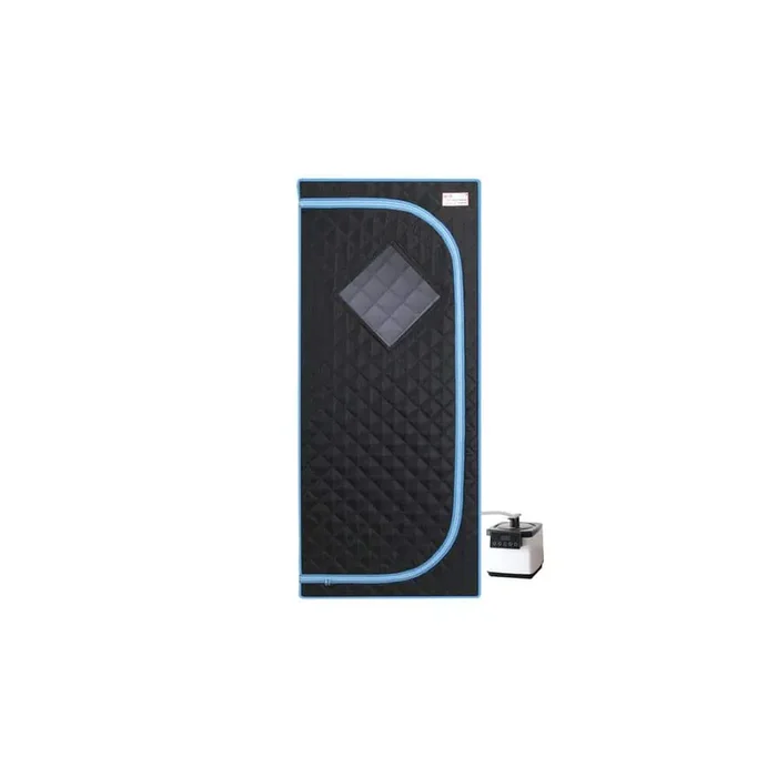 Black and Blue 1-Person Sauna with Steam Generator, Remote Control, Foldable Chair, Timer, and PVC Pipe Connector