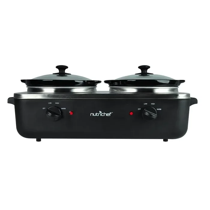 Black Dual Pot Electric Slow Cooker Food Warmer / Buffet Warming Server