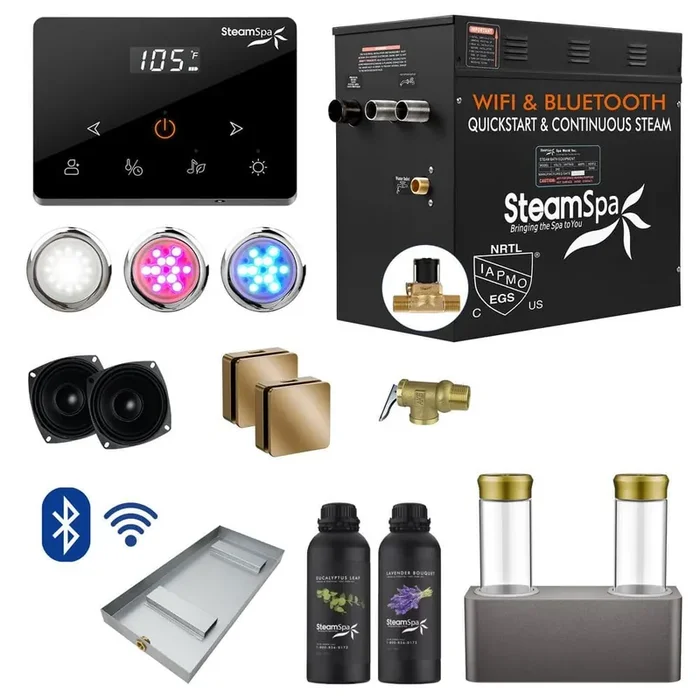 Black Series 10500-Watt Steam Generator with Wireless Remote, BLUETOOTH, WIFI and Dual Aroma Pump in Gold