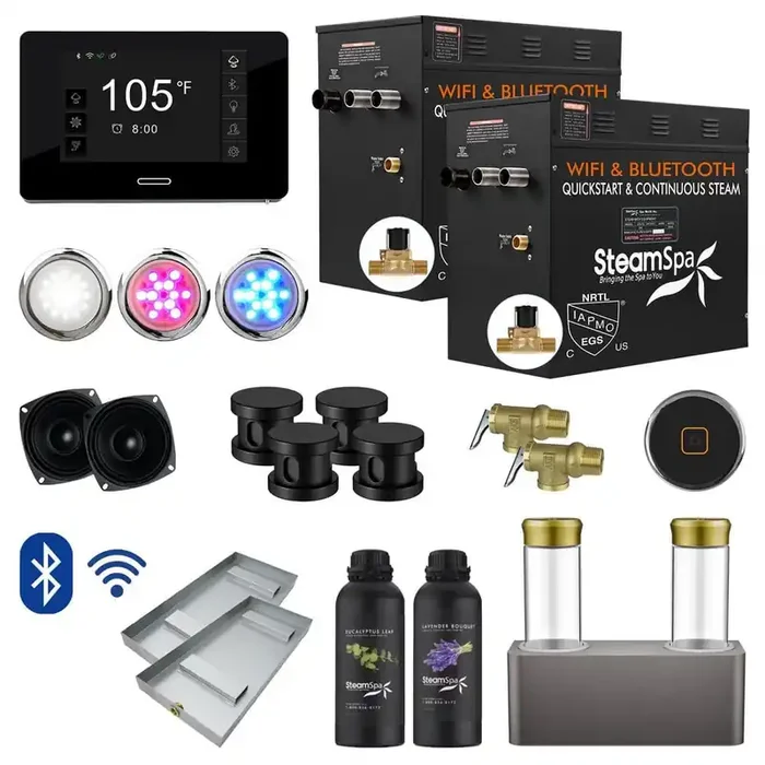 Black Series 24kW Steam Bath Generator with Wireless Control Bluetooth/Wifi Operation and Auto Drain in Matte Black